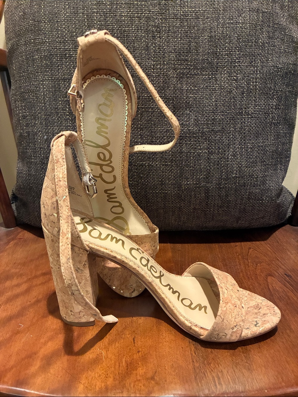Sam Edelman Pink Cork Block Heel Sandals with Ankle Strap